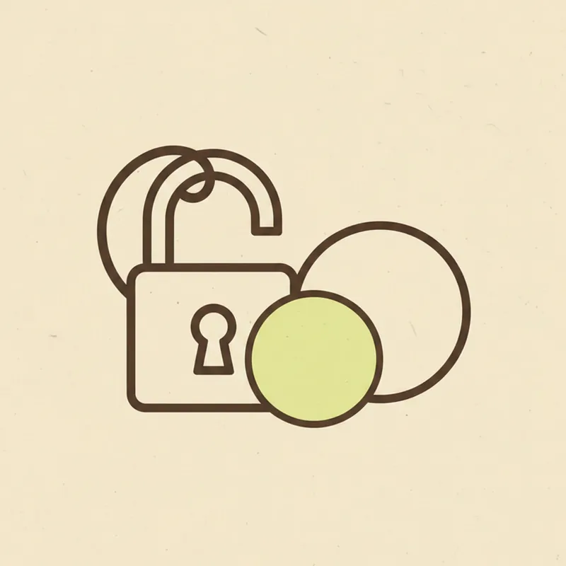 An open padlock beside two overlapping plain circles, the front circle tinted pale green
