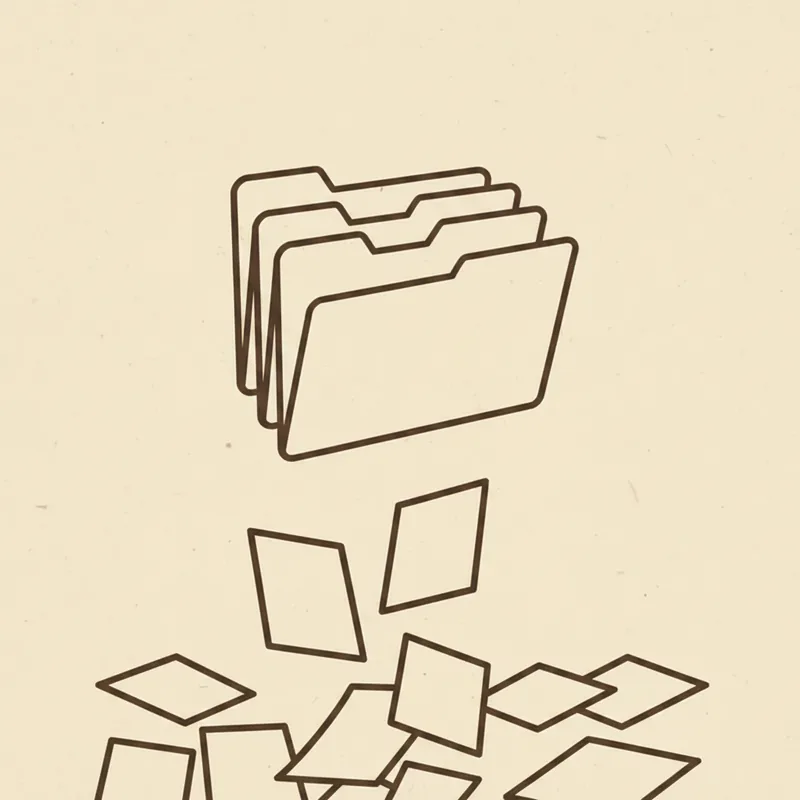 Loose sheets of paper scattered below a set of tabbed folders