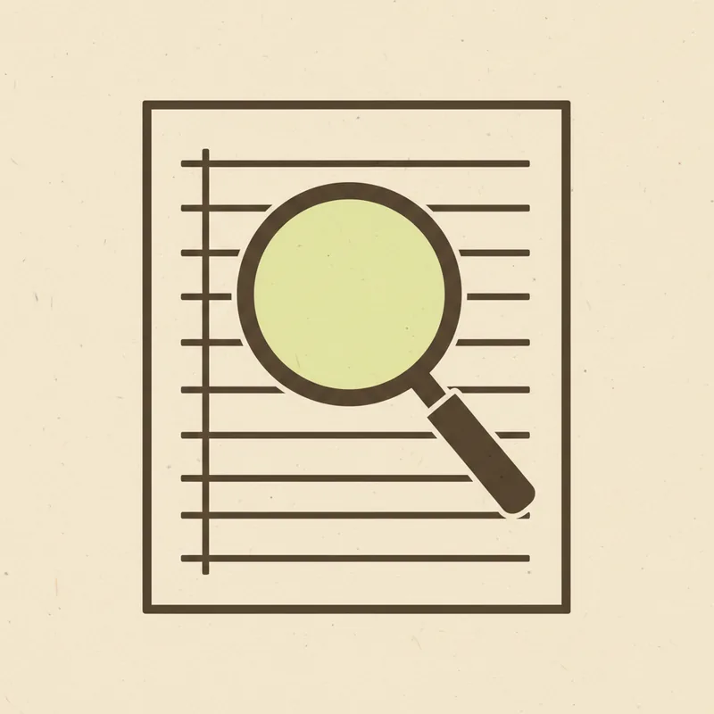 A ruled page with a magnifier resting over one of its lines