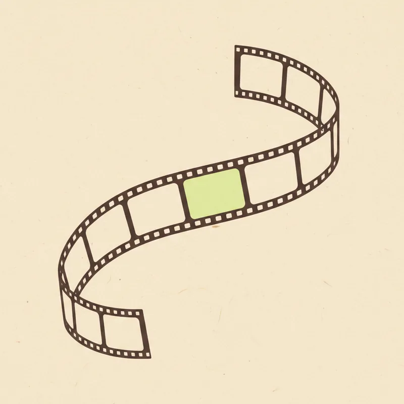 A curving filmstrip of blank frames, one frame tinted pale green