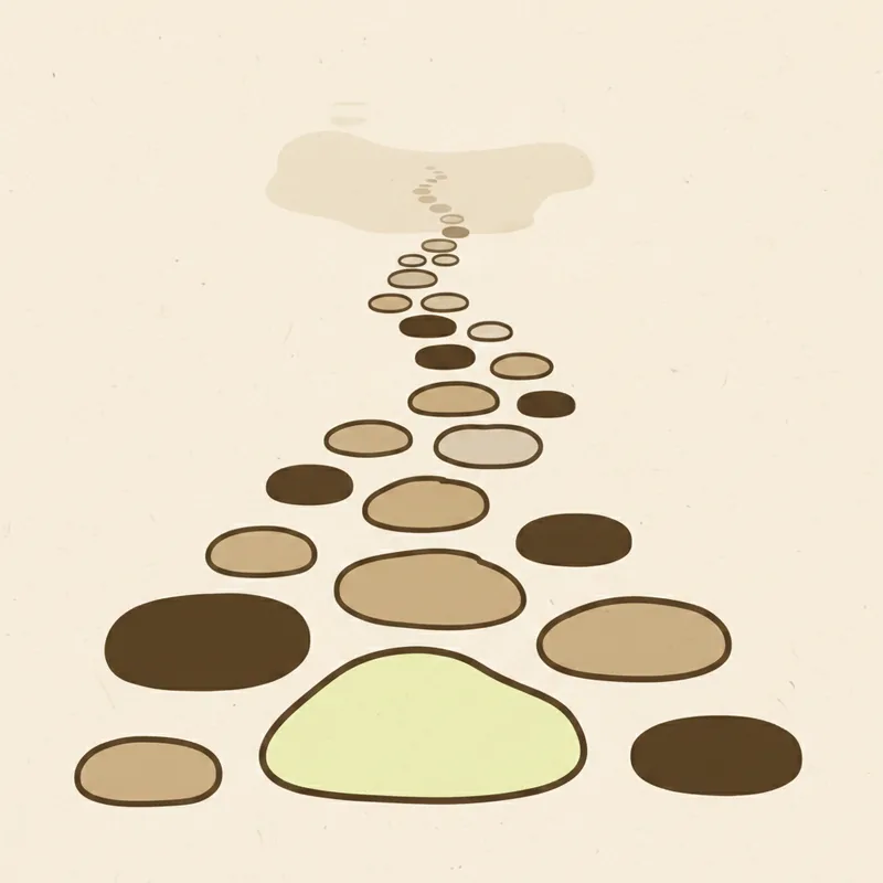 A path of stepping stones fading upward into mist